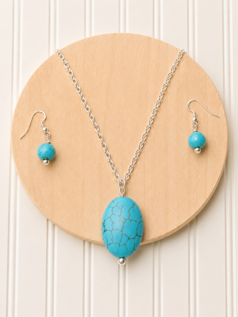 Turquoise Stone Pendant Necklace and Earring Set